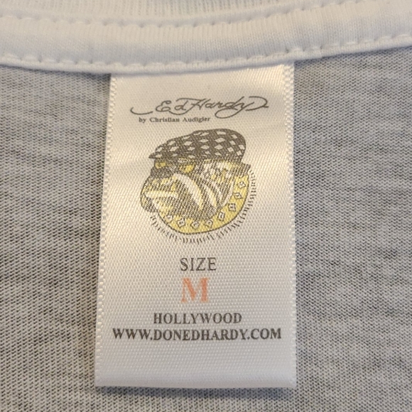 Ed Hardy extra long tee with logo and crystals Med - Picture 13 of 16